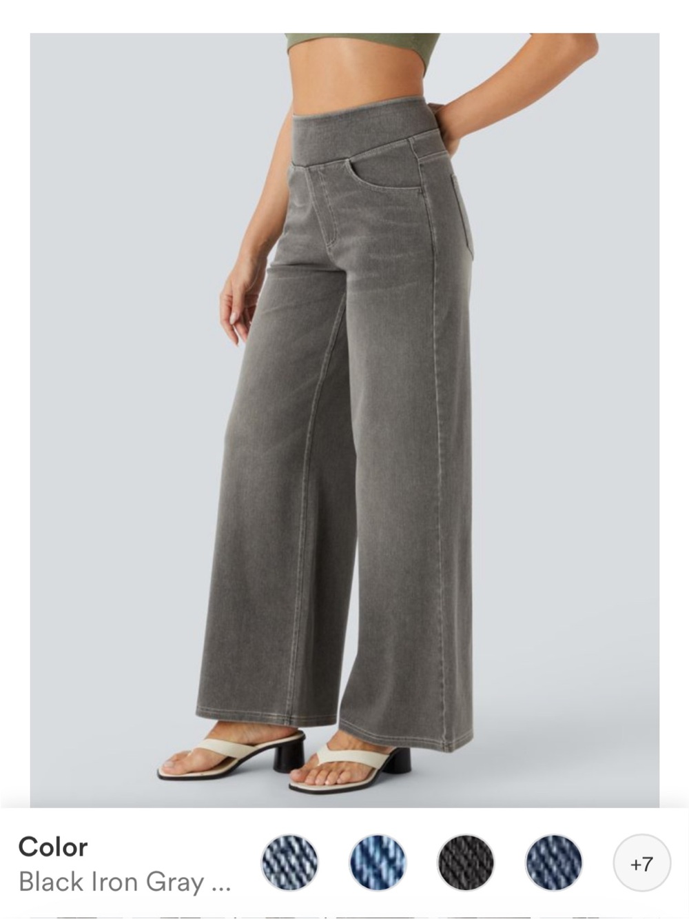 NWT HALARA Flex High Waisted Pocket Baggy Wide Jeans in Charcoal Gray